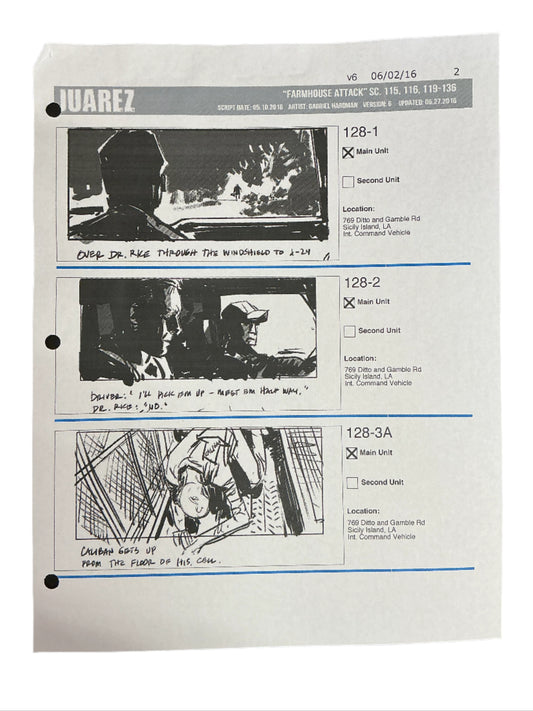 Storyboards Juarez Scene 115, 116, 119-136 Logan (2017) Memorabilia Y'allywood Props Paper 2