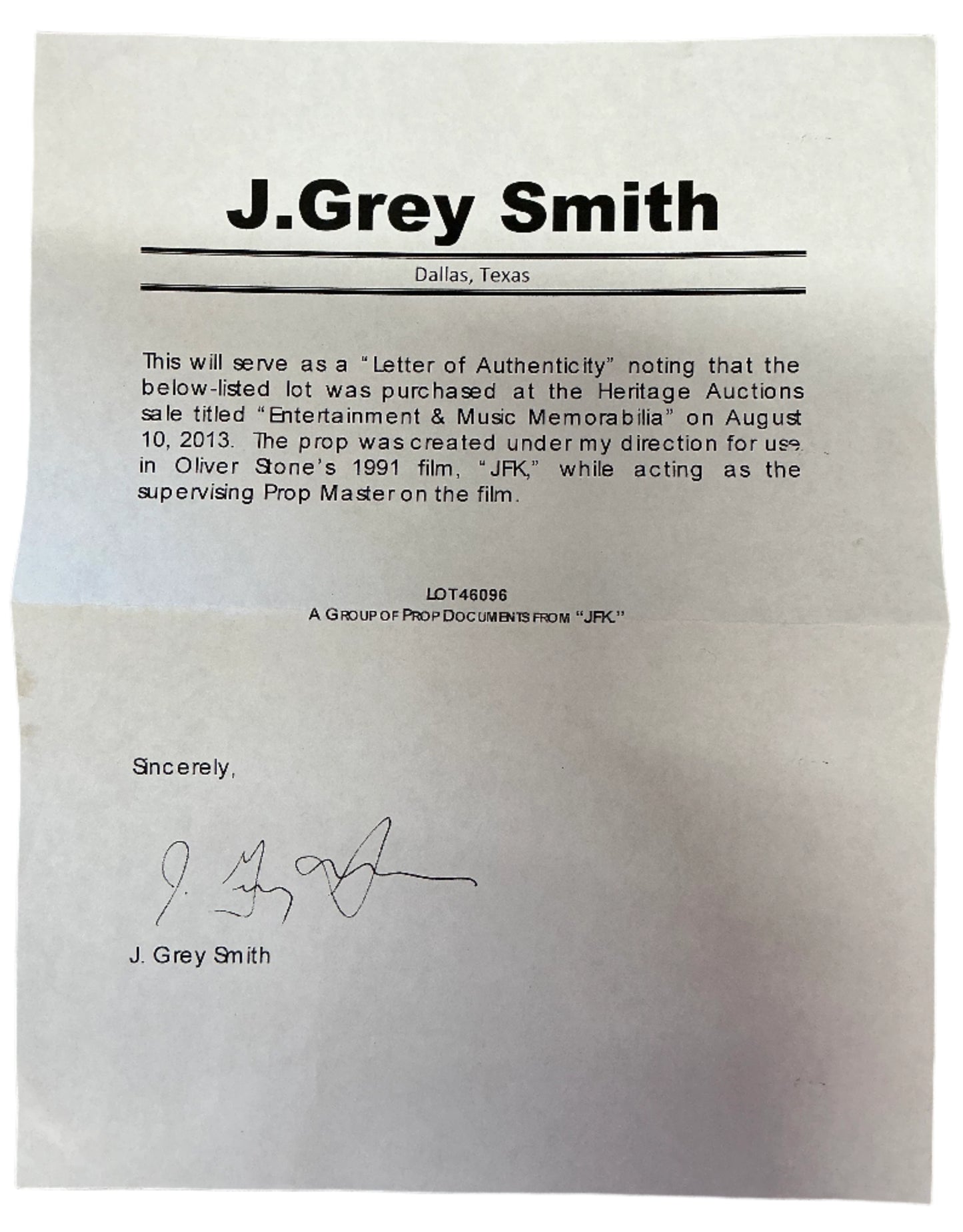 White House Letter JFK (1991) Autograph Y'allywood Props
