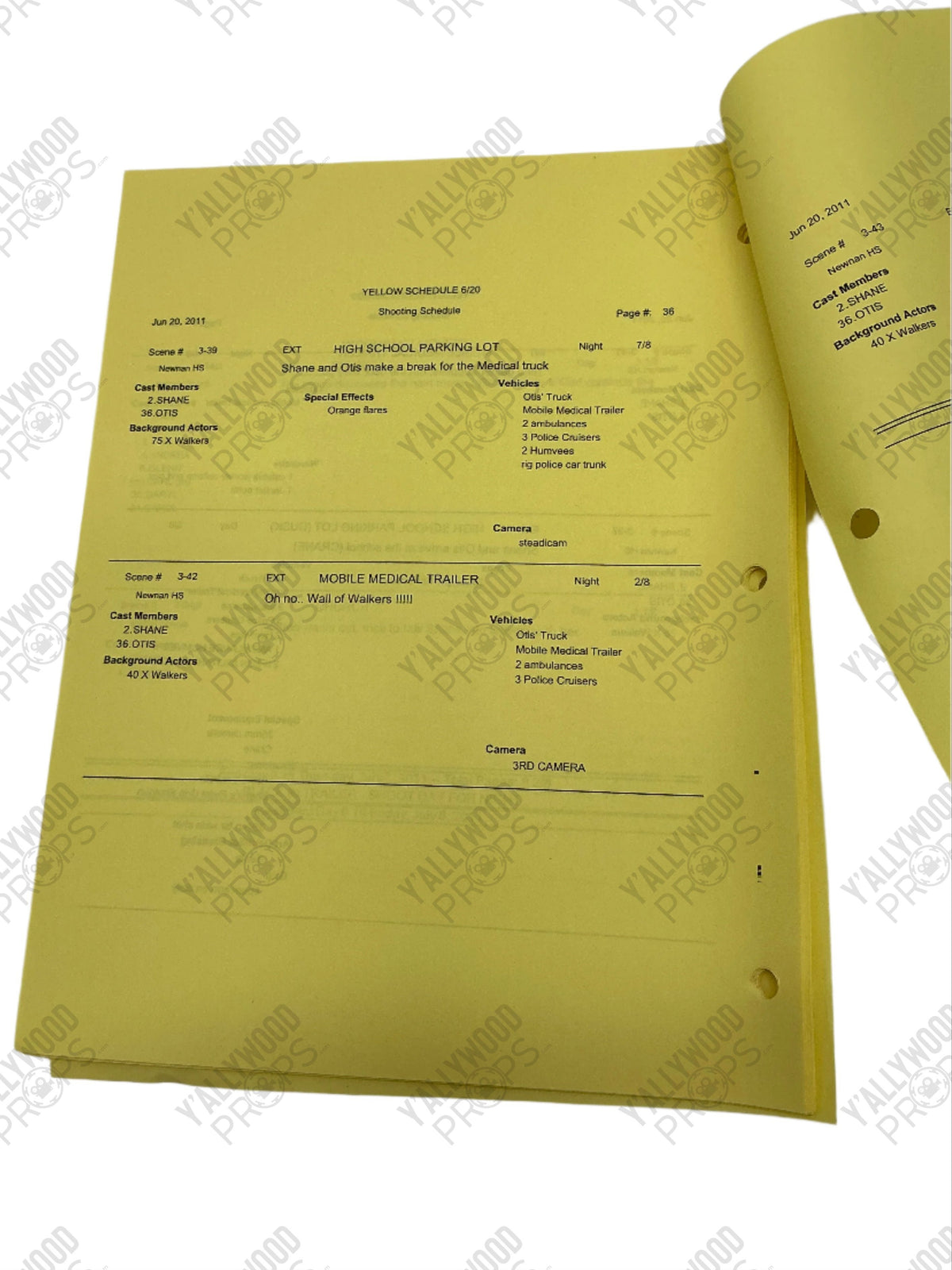 Yellow Schedule S2E2&E3 The Walking Dead Movie Prop Y'allywood Props