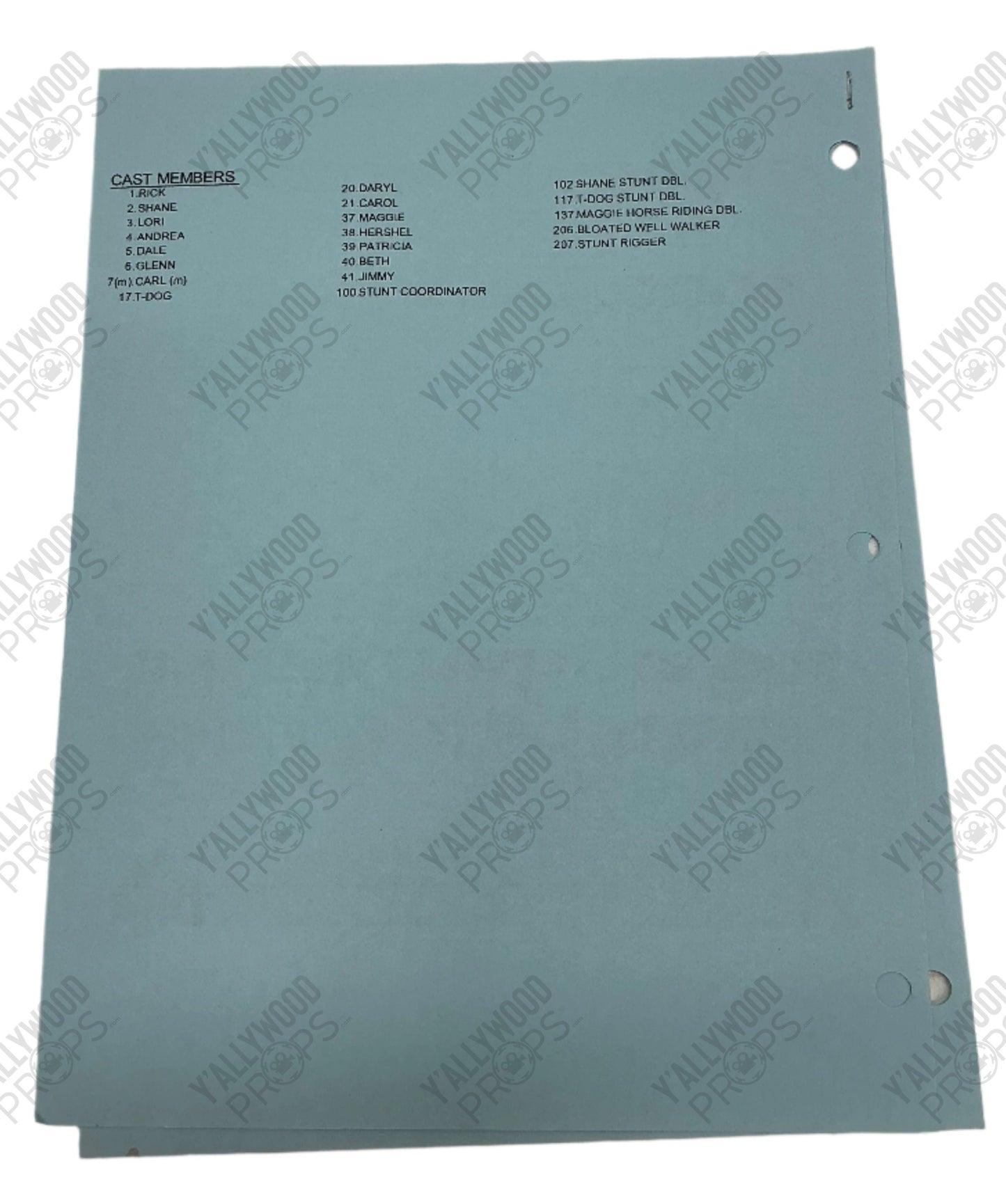 Blue Shooting Schedule S2E5 The Walking Dead Movie Prop Y'allywood Props
