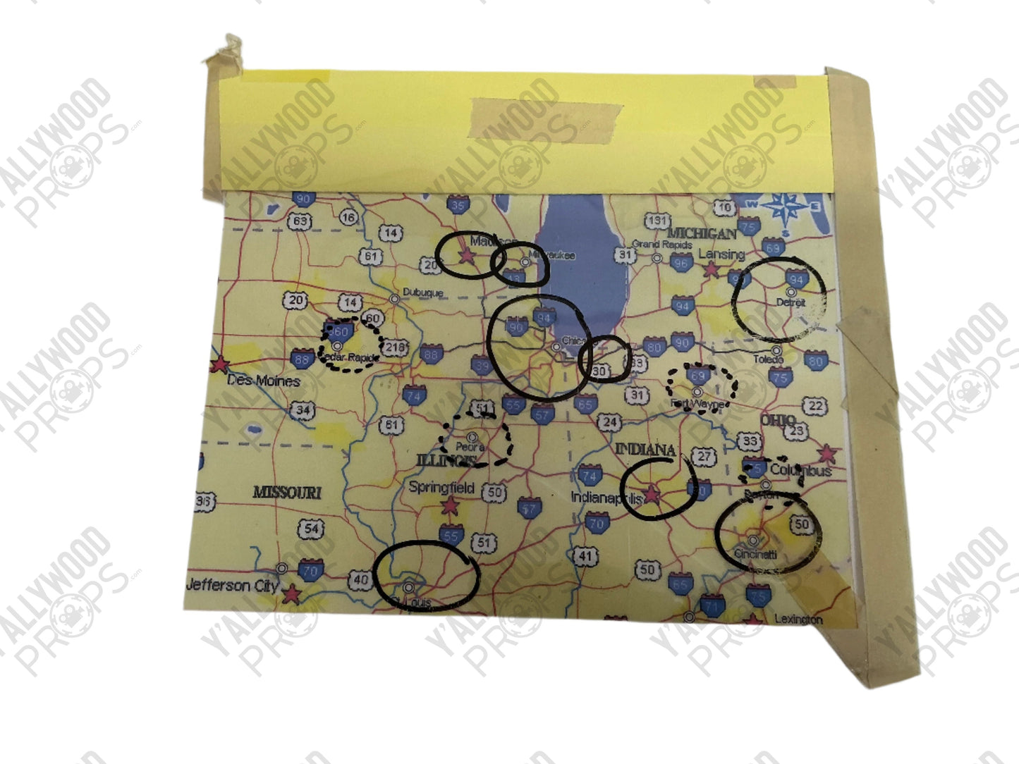 Overhead Projector Maps The Beanie Bubble (2023) Movie Prop Y'allywood Props Red Lines - Circled Horizontal Map