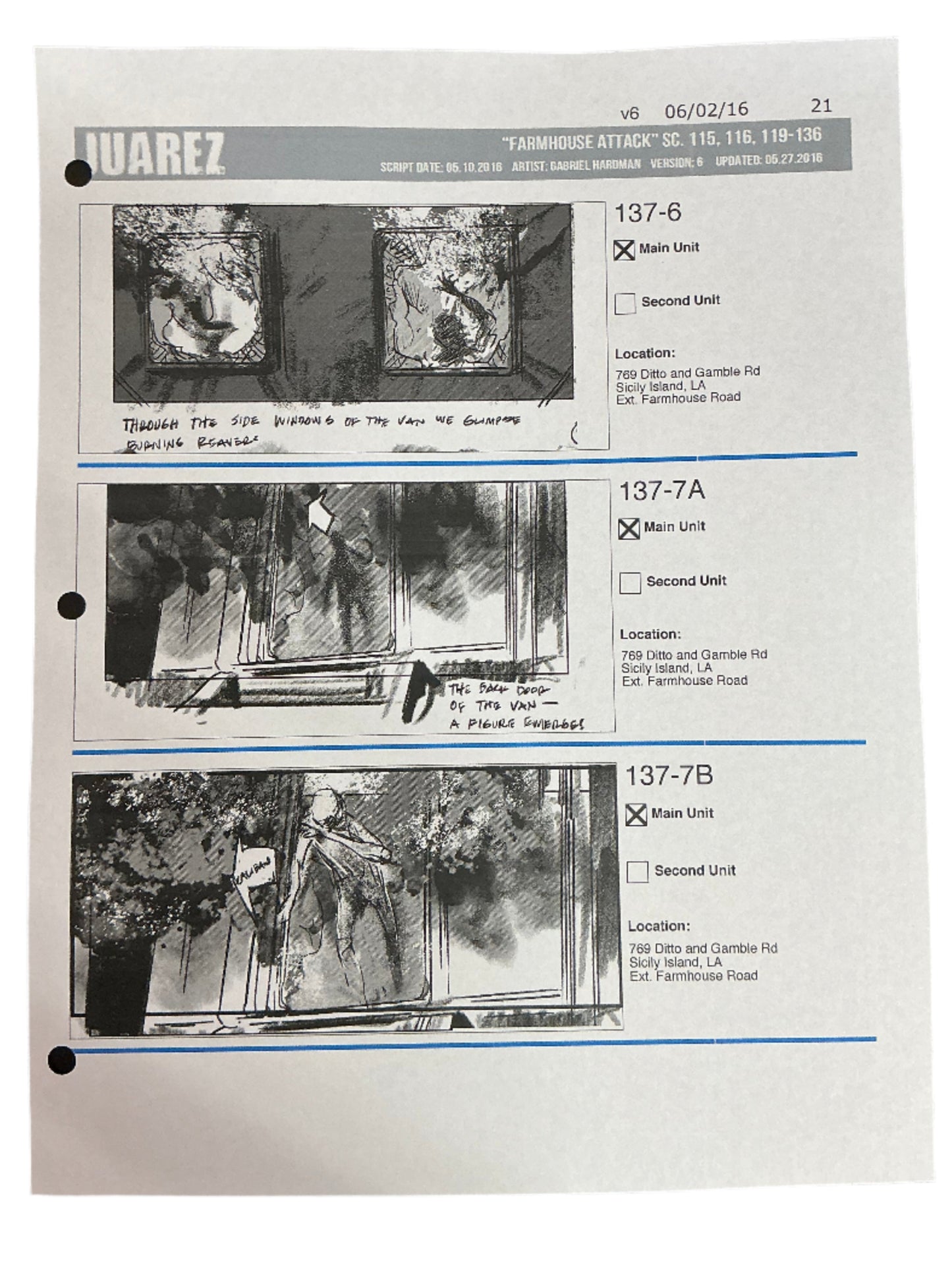 Storyboards Juarez Scene 115, 116, 119-136 Logan (2017) Memorabilia Y'allywood Props Paper 21