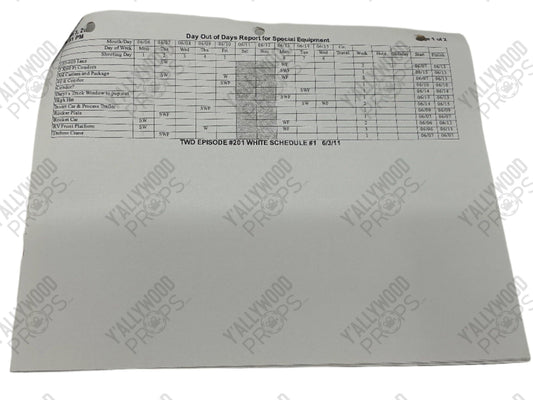 Day out of Days Report for Stunts S2E1 The Walking Dead Movie Prop Y'allywood Props