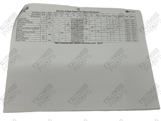 Day out of Days Report for Stunts S2E1 The Walking Dead Movie Prop Y'allywood Props