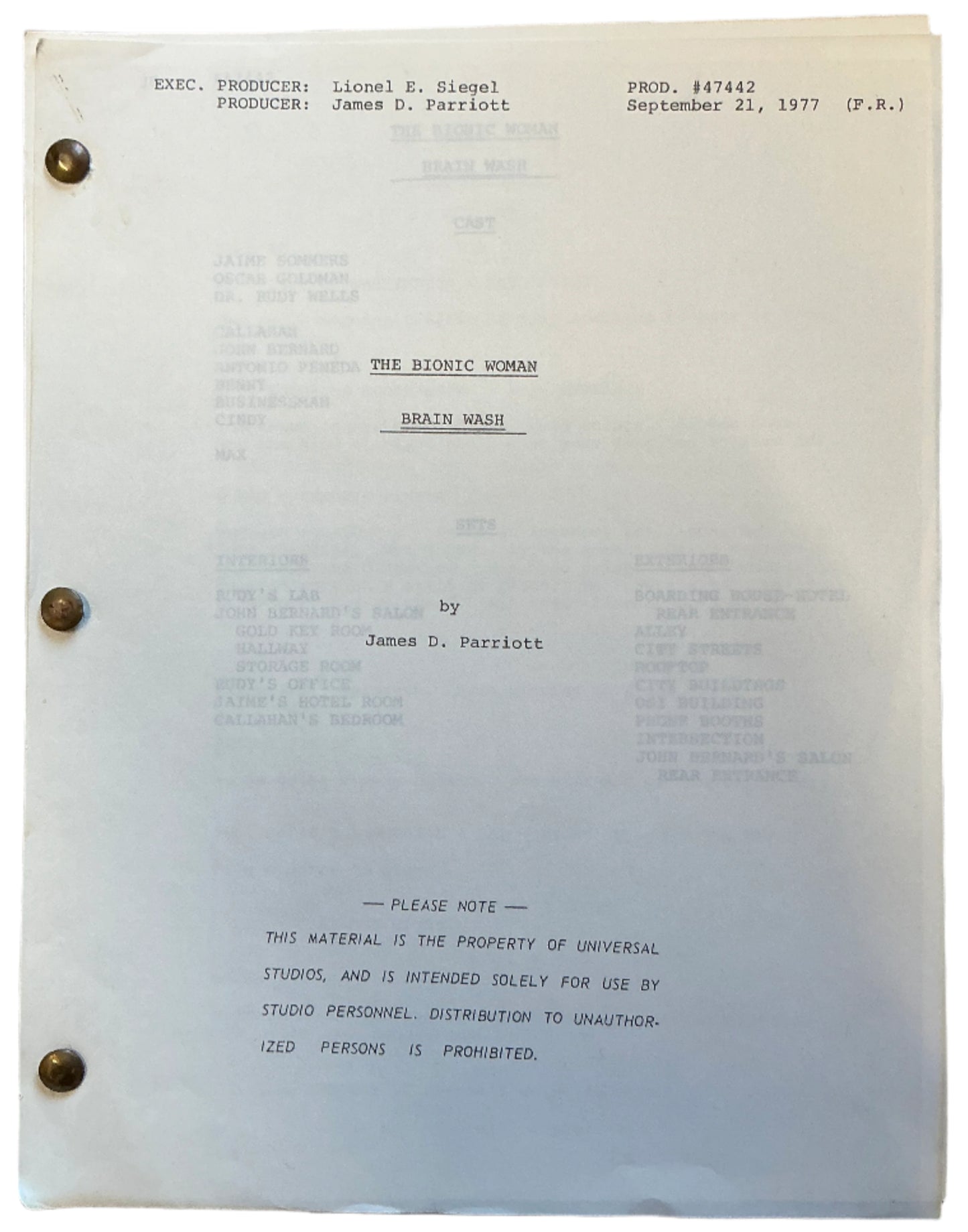 Original Script S3E8 The Bionic Woman (1976-1978) Memorabilia Y'allywood Props