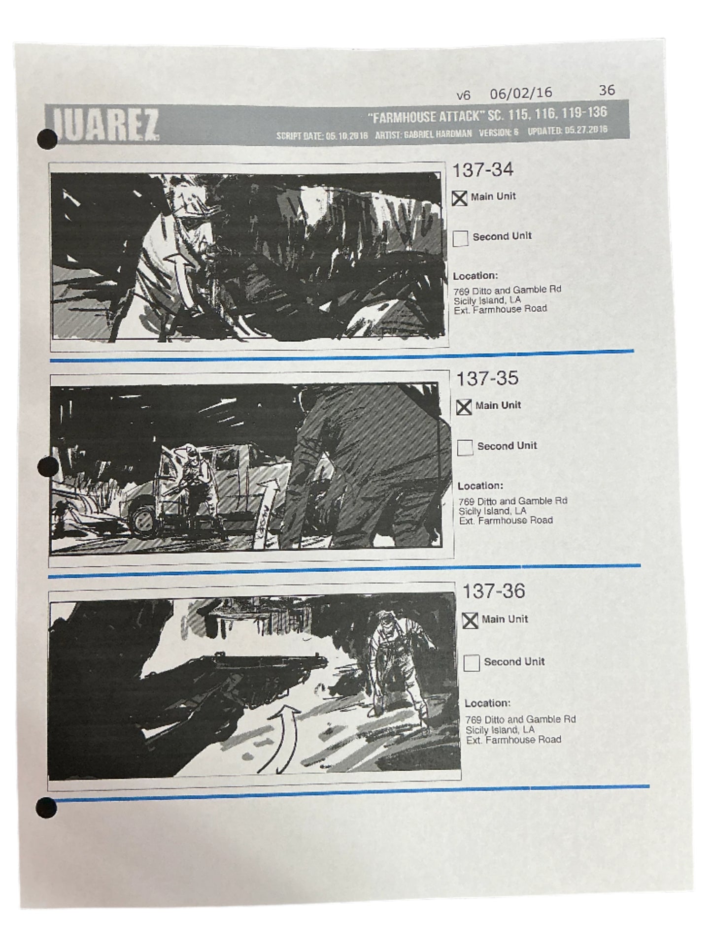 Storyboards Juarez Scene 115, 116, 119-136 Logan (2017)