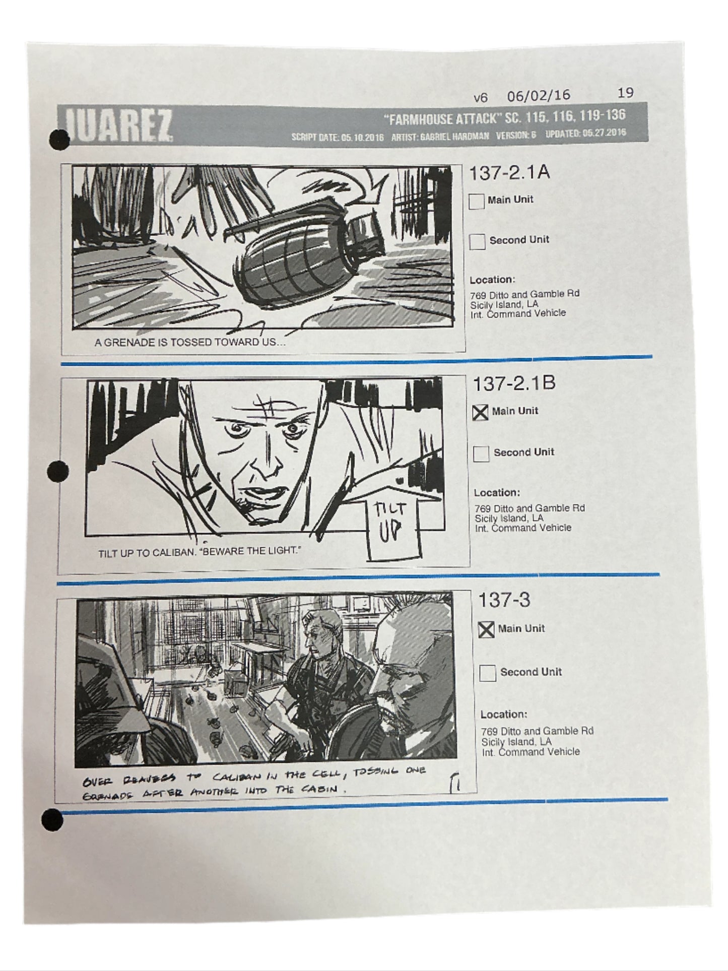 Storyboards Juarez Scene 115, 116, 119-136 Logan (2017) Memorabilia Y'allywood Props Paper 19