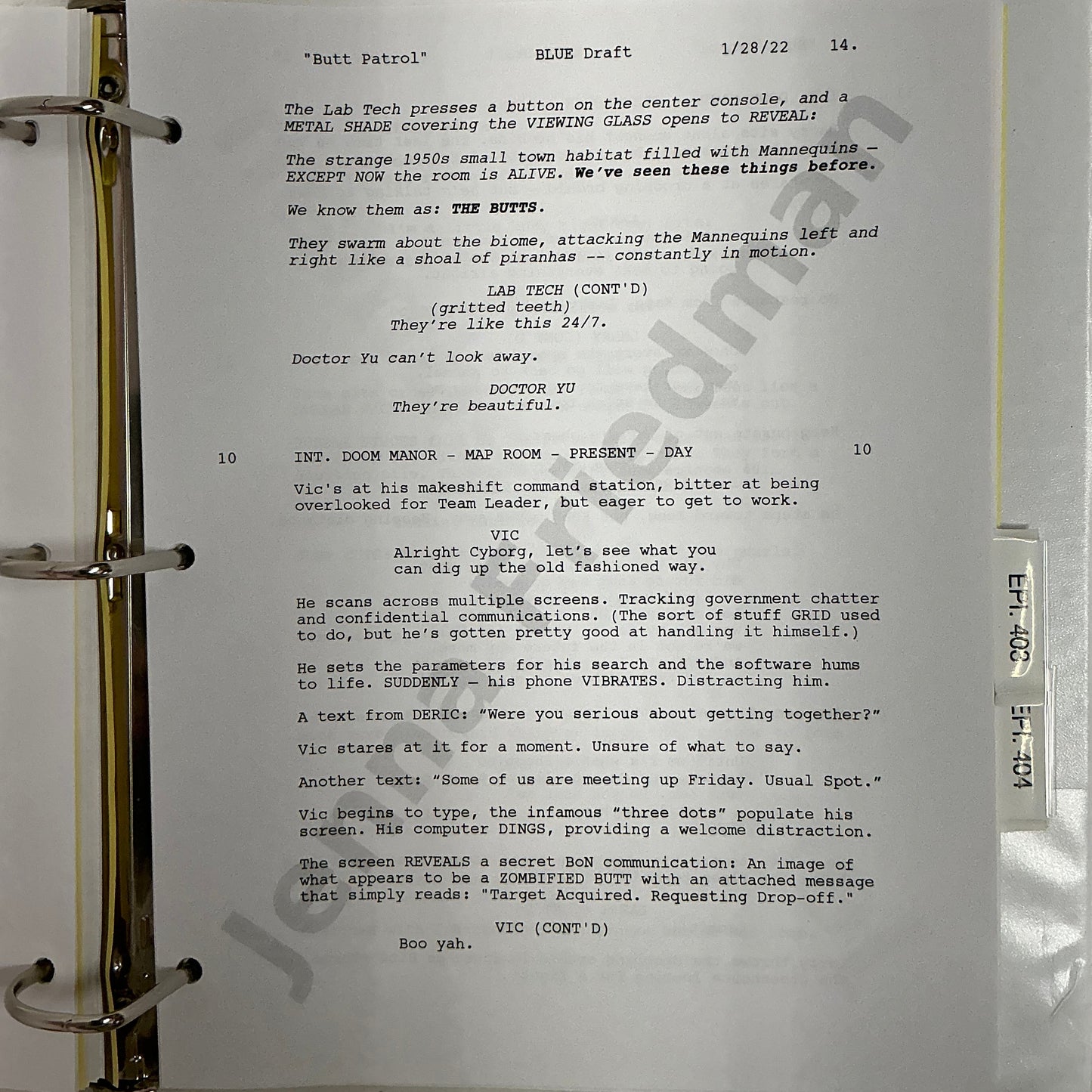 Scripts Episodes 401-405 Doom Patrol (2019) Movie Prop Y'allywood Props