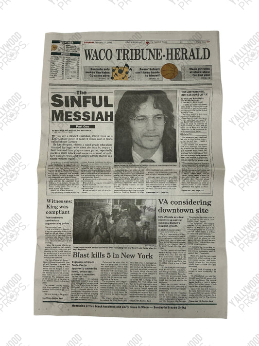 David Koresh Newspaper Waco (2018) Movie Prop Y'allywood Props