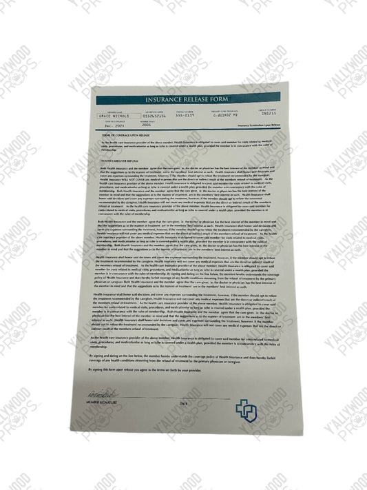 Tory's Mom's Medical Records S6E5 Cobra Kai (2018-2025) Movie Prop Y'allywood Props