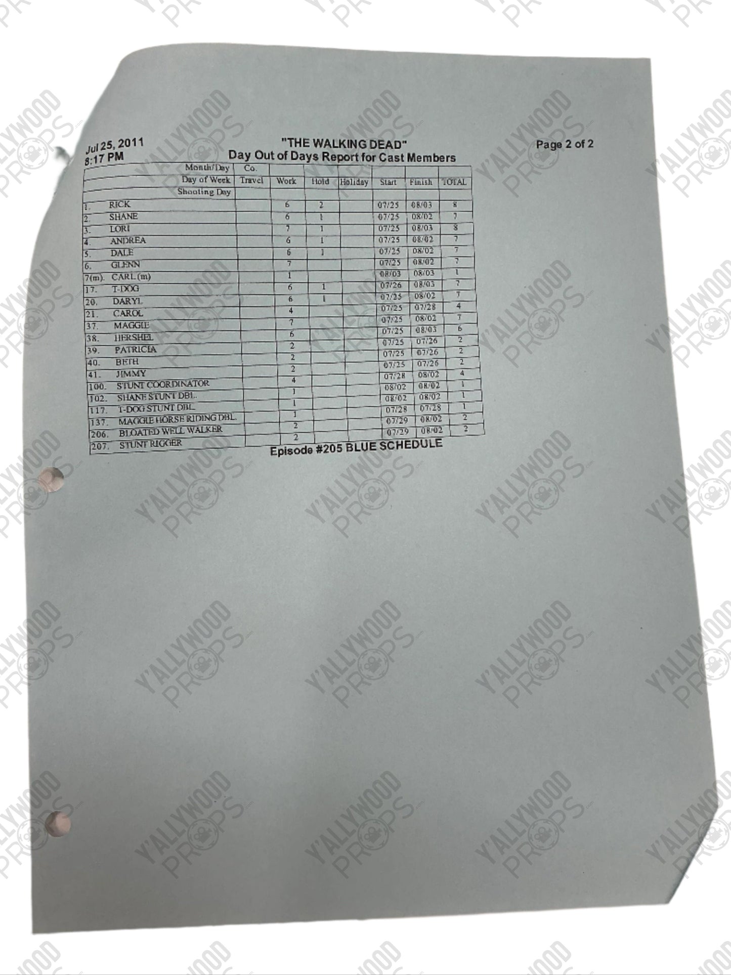 Day out of Days Report S2E5 The Walking Dead Movie Prop Y'allywood Props