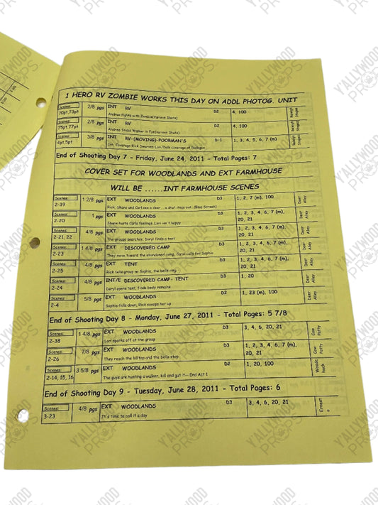 Yellow Sheet Oneliner S2E2&3 The Walking Dead Movie Prop Y'allywood Props