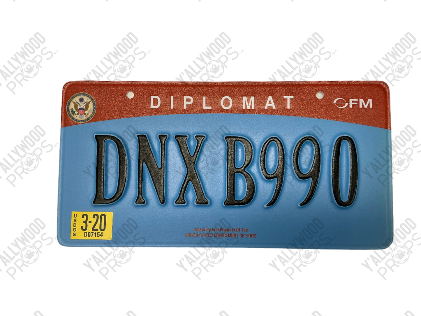 Diplomat License Plate Coming 2 America (2021) Movie Prop Y'allywood Props DNX B990 (Back)