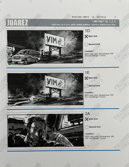 Storyboards Juarez Scenes 1-3 "Limo Fight" Logan (2017) Memorabilia Y'allywood Props Paper 2