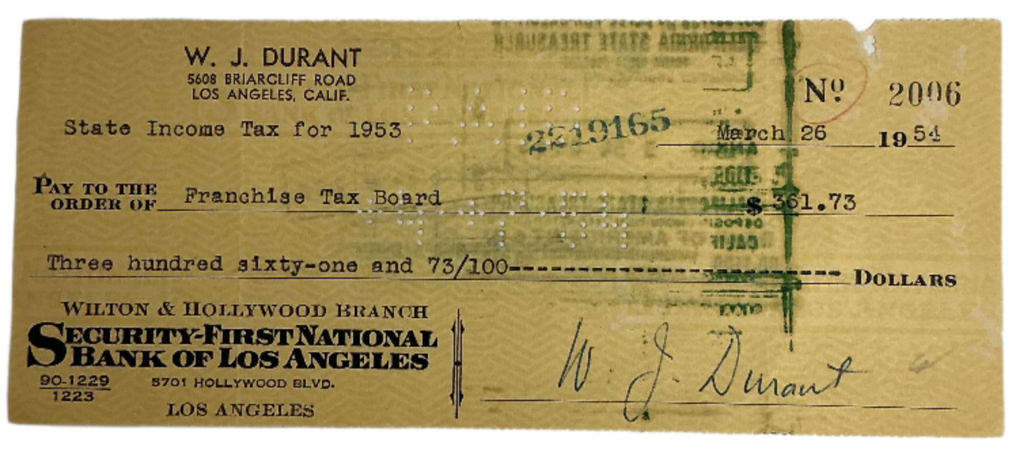Will Durant Hand Signed Personal Check Autograph Y'allywood Props Option 2