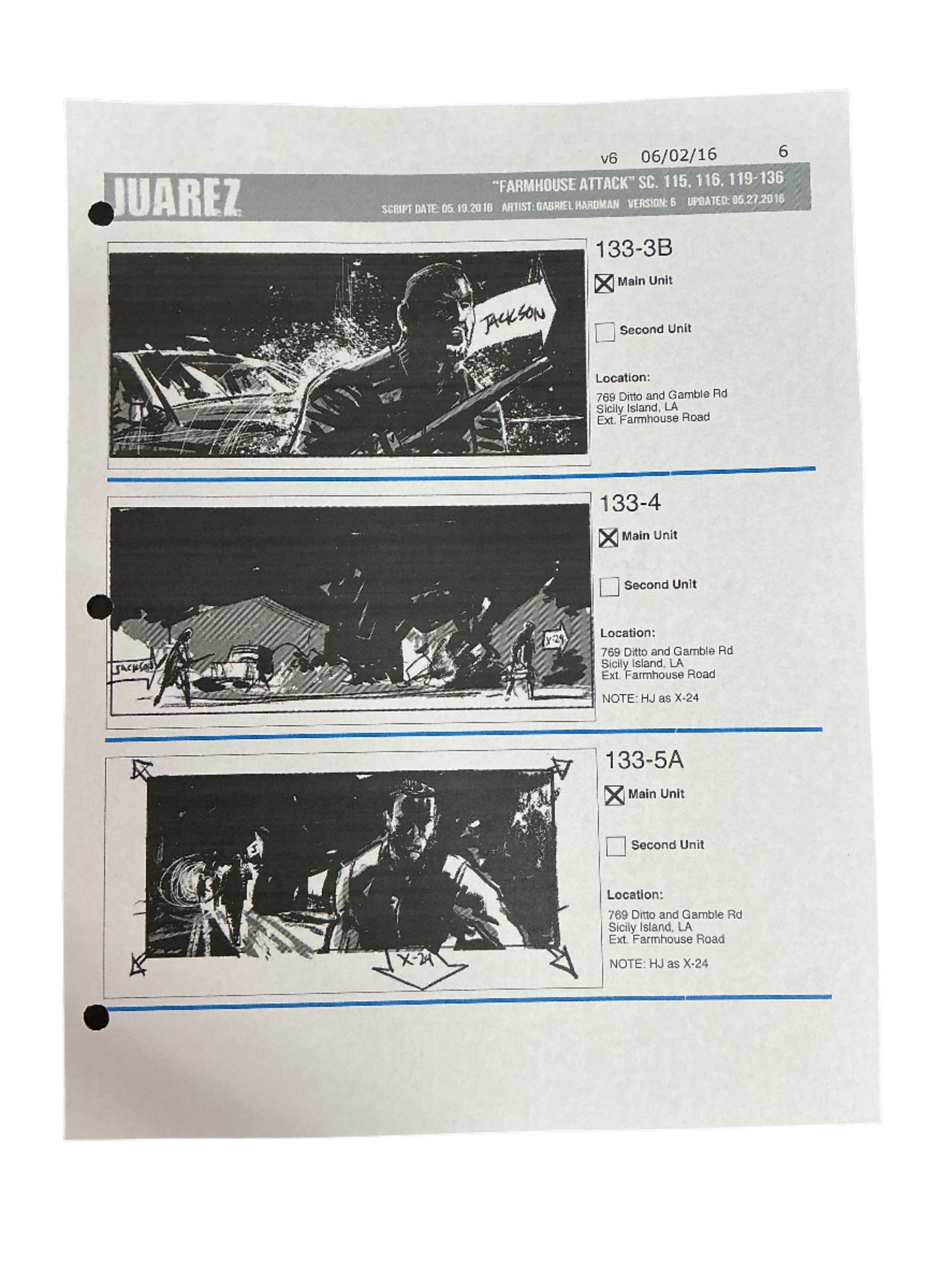 Storyboards Juarez Scene 115, 116, 119-136 Logan (2017) Memorabilia Y'allywood Props Paper 6