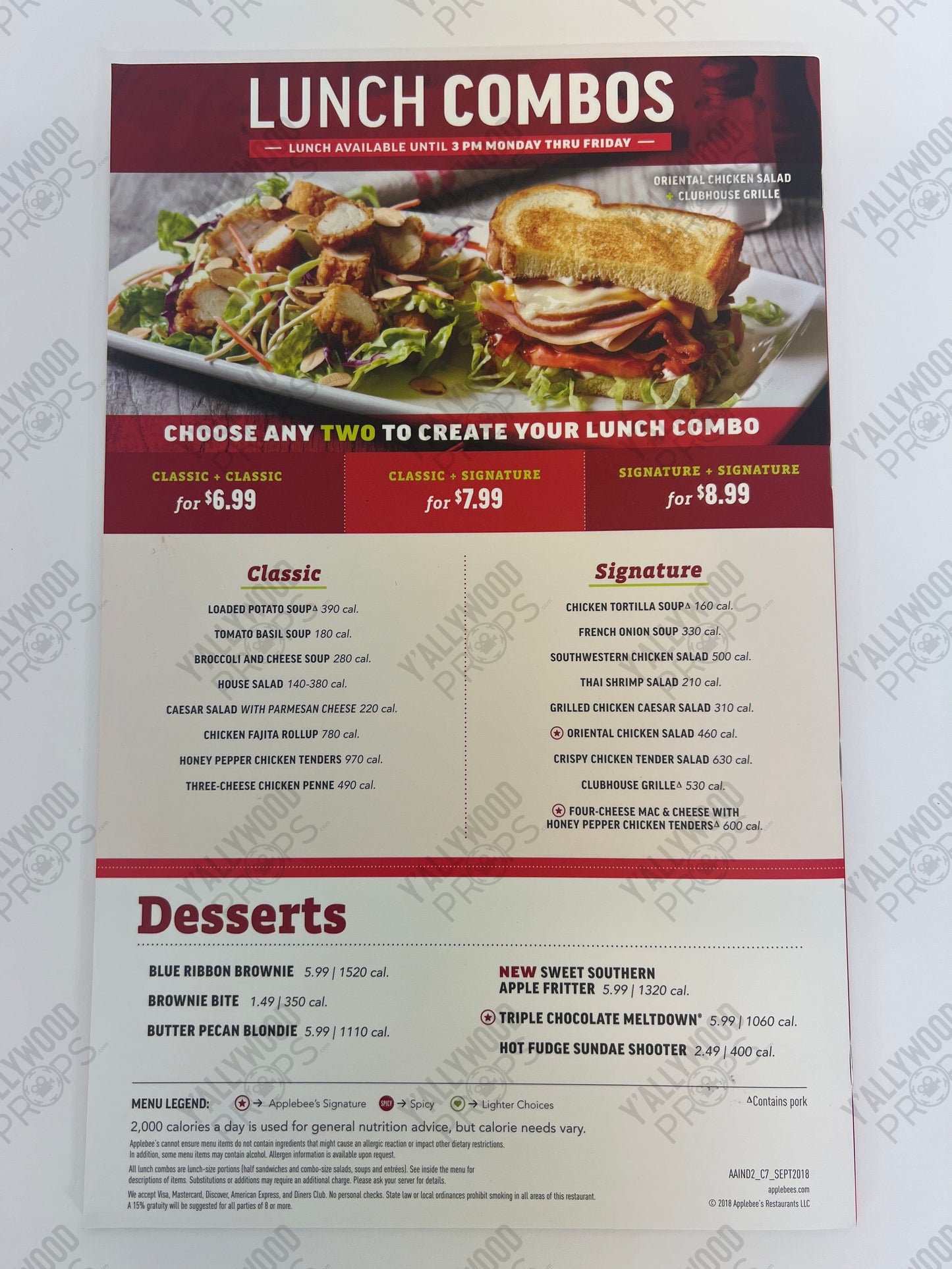 Applebees Menu S2E5 Cobra Kai Movie Prop Y'allywood Props