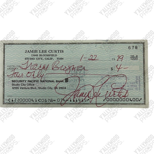 Jamie Lee Curtis Signed Personal Check Autograph Y'allywood Props