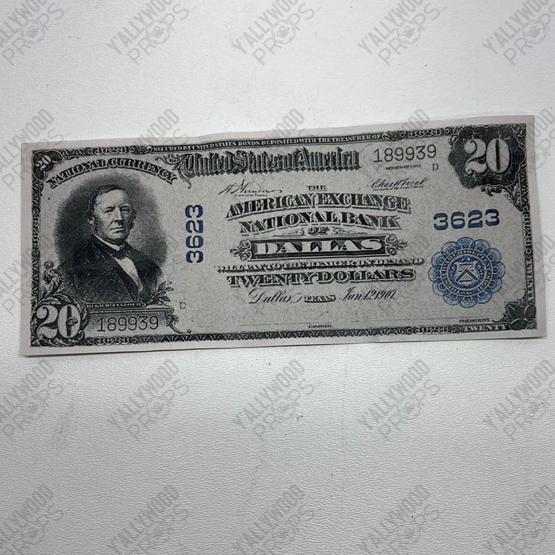 Bills from Bank Safe Explosion Killers of the Flower Moon Movie Prop Y'allywood Props A $20 Dollar Bill