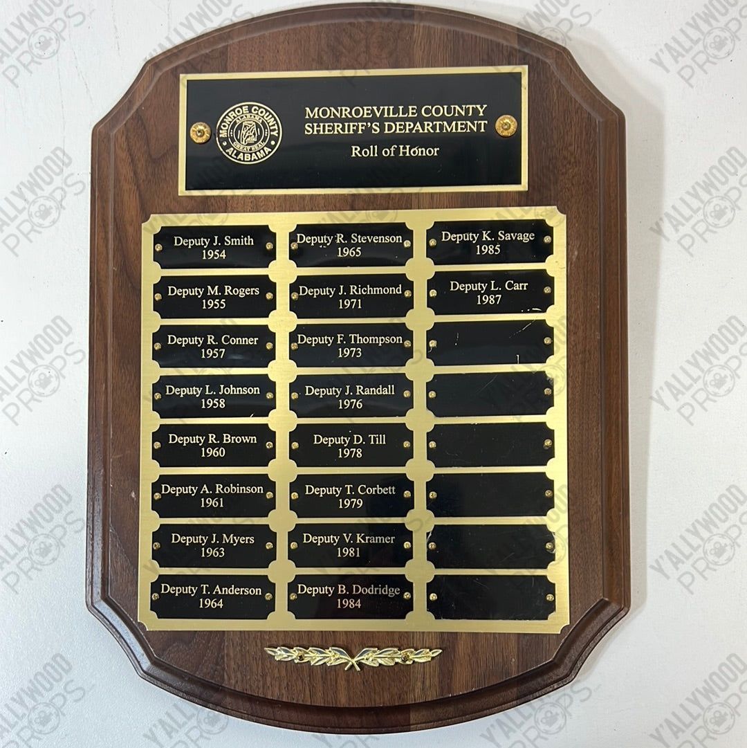 Sheriff Plaque Just Mercy Movie Prop Y'allywood Props