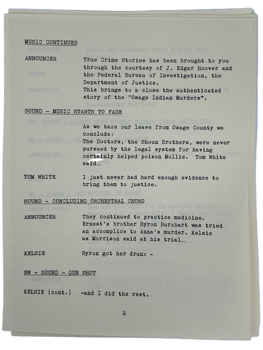 Radio Announcer's Script Killers of the Flower Moon (2023) Movie Props Y'allywood Props