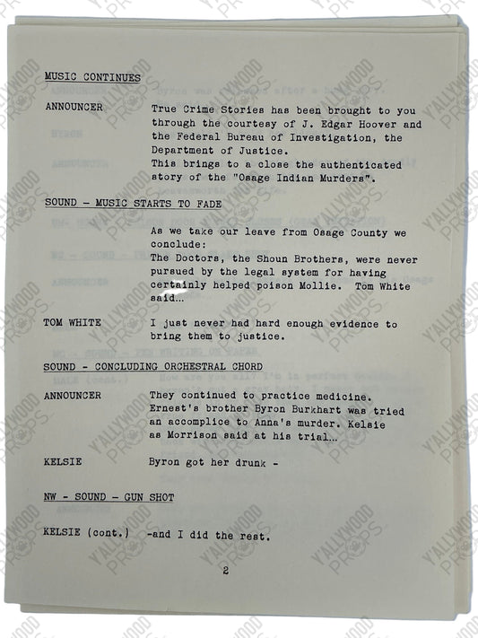 Radio Announcer's Script Killers of the Flower Moon (2023) Movie Props Y'allywood Props