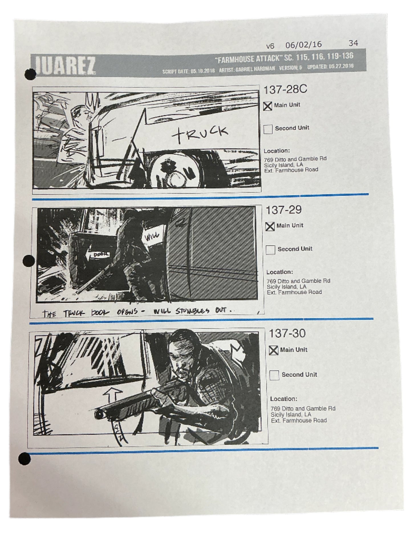 Storyboards Juarez Scene 115, 116, 119-136 Logan (2017)