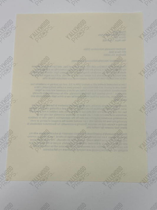 Miguel's Stanford Admission Letter S6E2 Cobra Kai Movie Prop Y'allywood Props