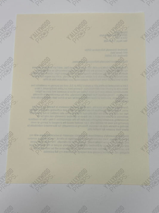Miguel's Stanford Admission Letter S6E2 Cobra Kai Movie Prop Y'allywood Props