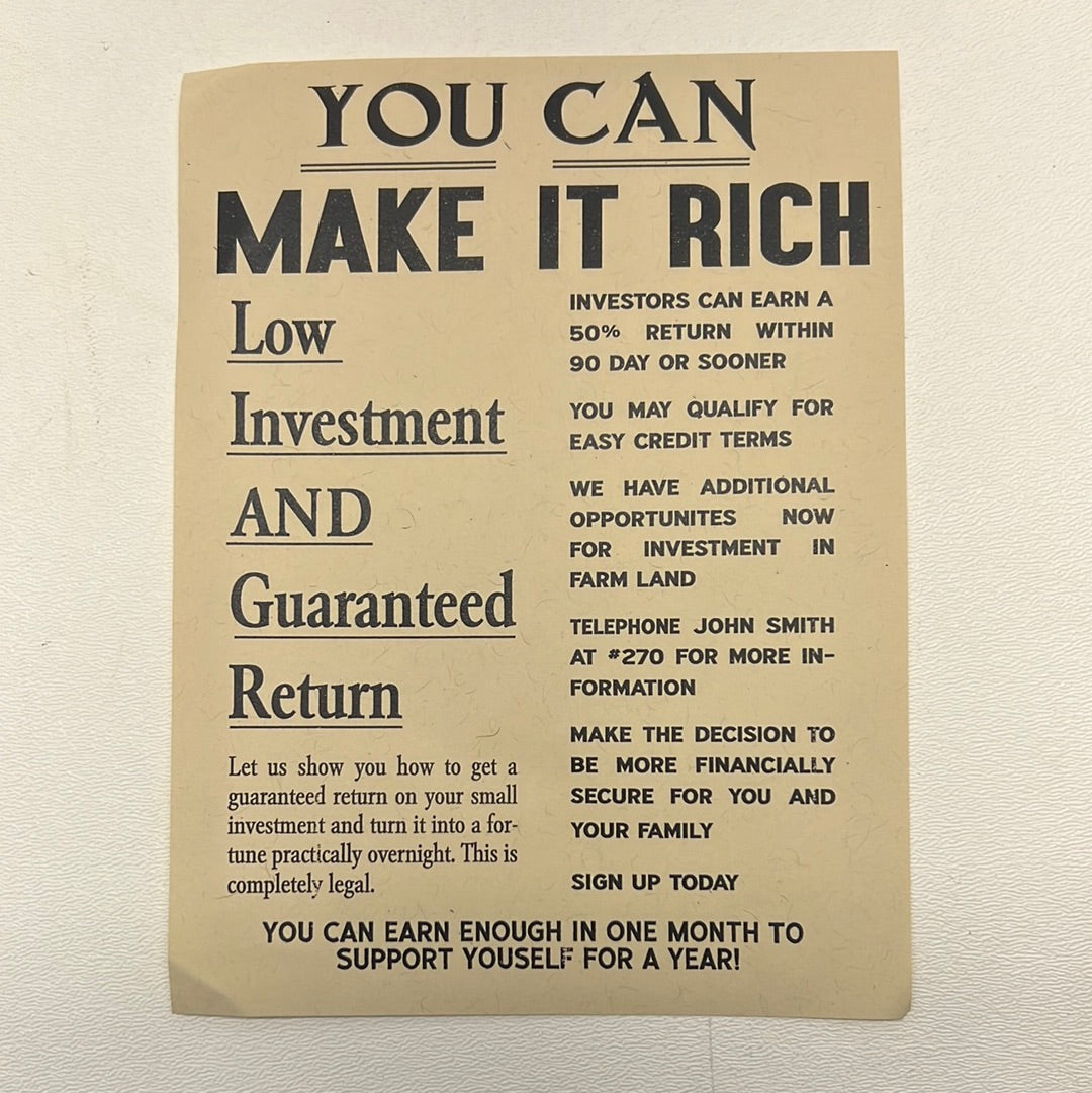 Make It Rich Flyer Killers of the Flower Moon Movie Prop Y'allywood Props