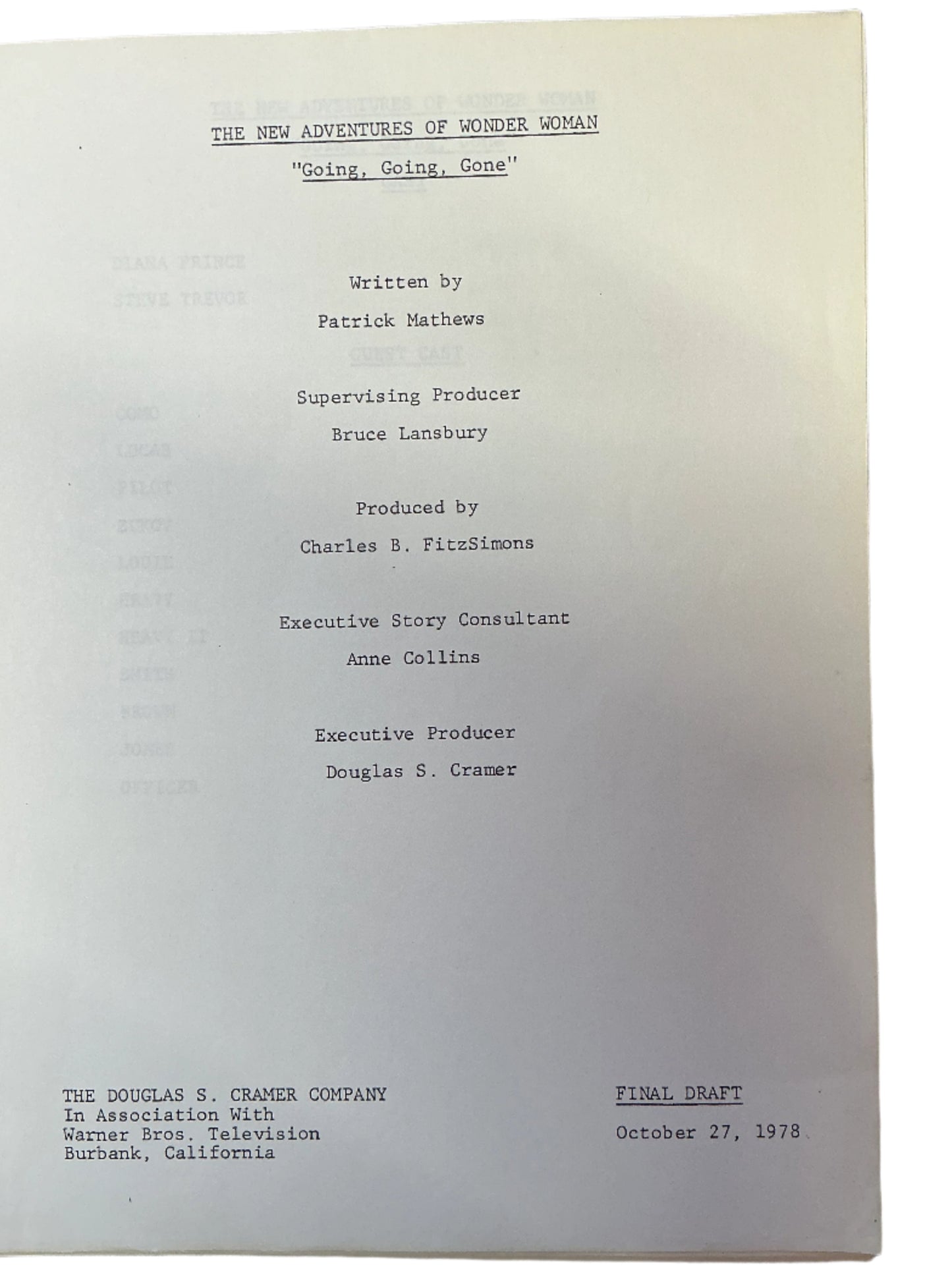 Final Draft Script S3E13 Wonder Woman (1975-1979) Movie Prop Y'allywood Props