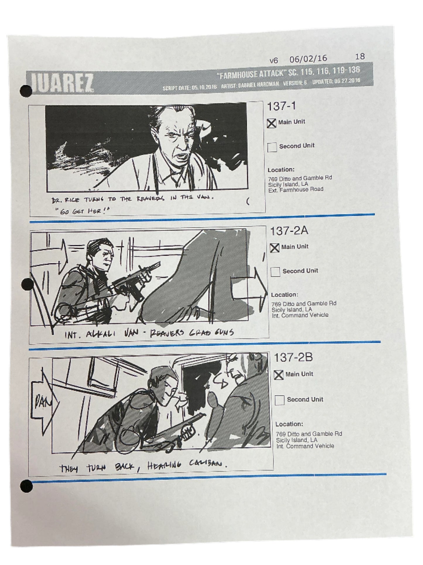 Storyboards Juarez Scene 115, 116, 119-136 Logan (2017) Memorabilia Y'allywood Props Paper 18