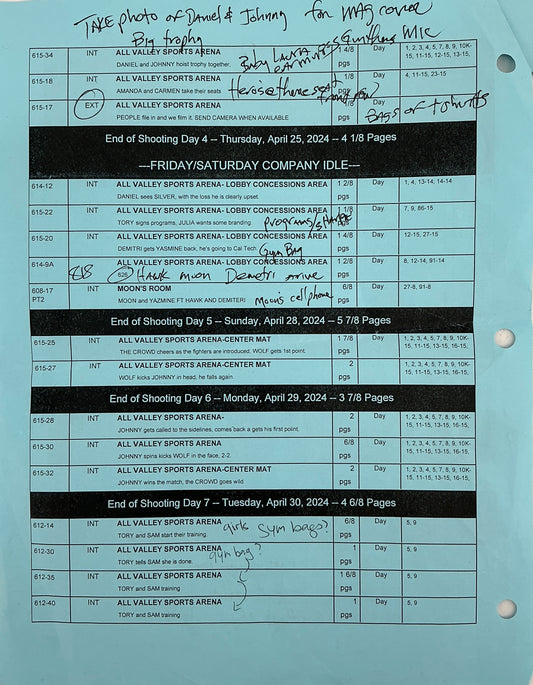 Shooting Schedule Season 6 Episodes 14 & 15 Cobra Kai Memorabilia Y'allywood Props