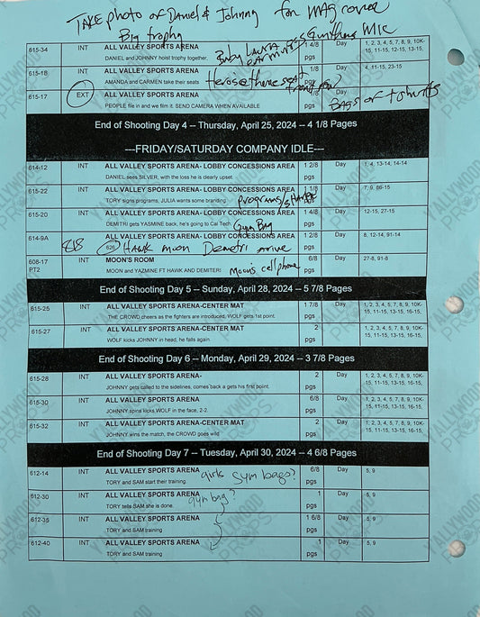 Shooting Schedule Season 6 Episodes 14 & 15 Cobra Kai Memorabilia Y'allywood Props