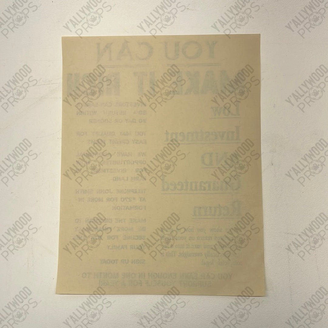 Make It Rich Flyer Killers of the Flower Moon Movie Prop Y'allywood Props