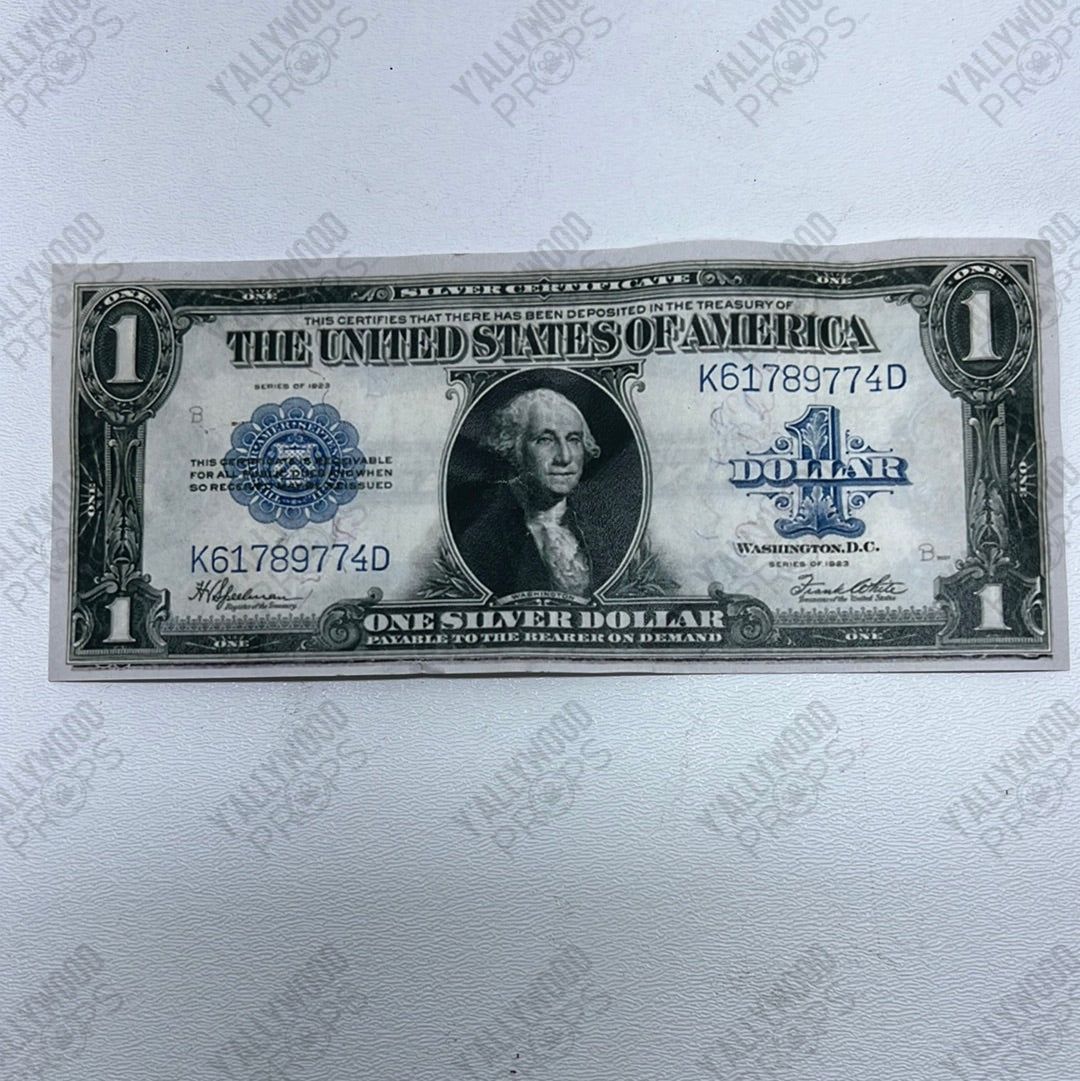 Bills from Bank Safe Explosion Killers of the Flower Moon Movie Prop Y'allywood Props A One Dollar Bill
