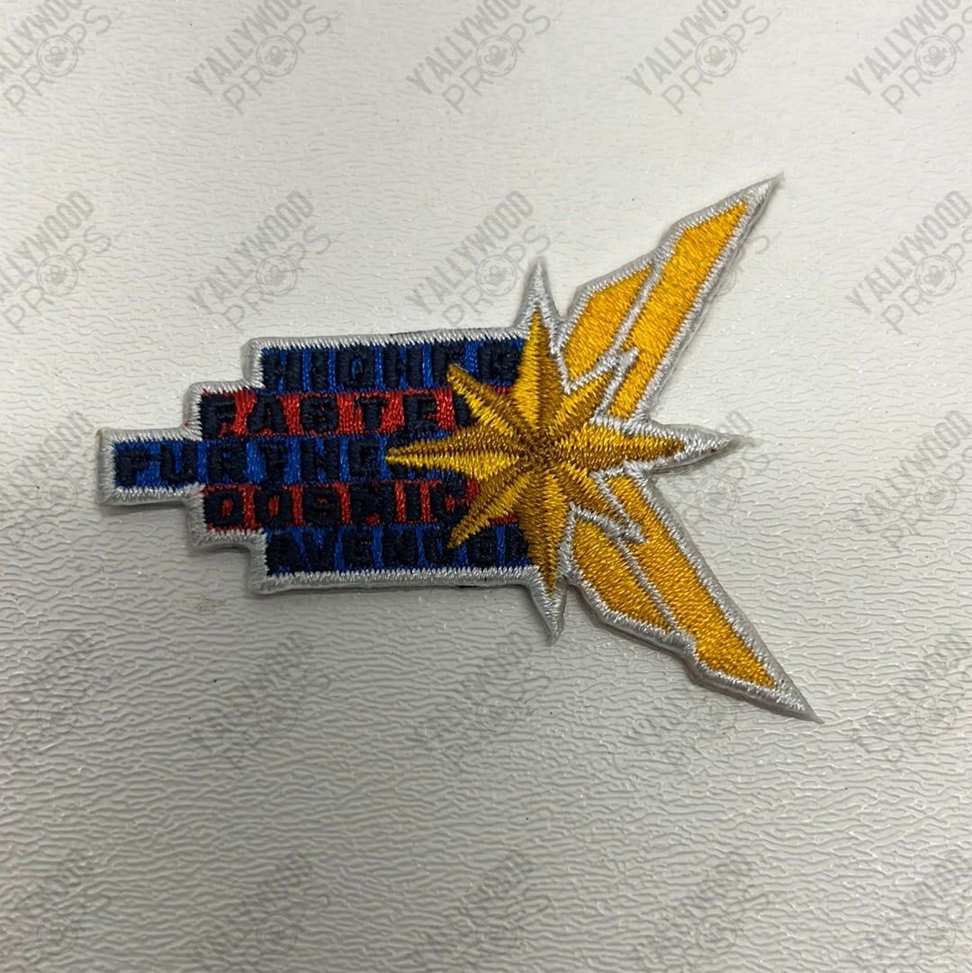 AvengerCon Patches Ms Marvel TV Show Movie Prop Y'allywood Props 2.5”x2” Higher Faster, Etc in Blue/Red