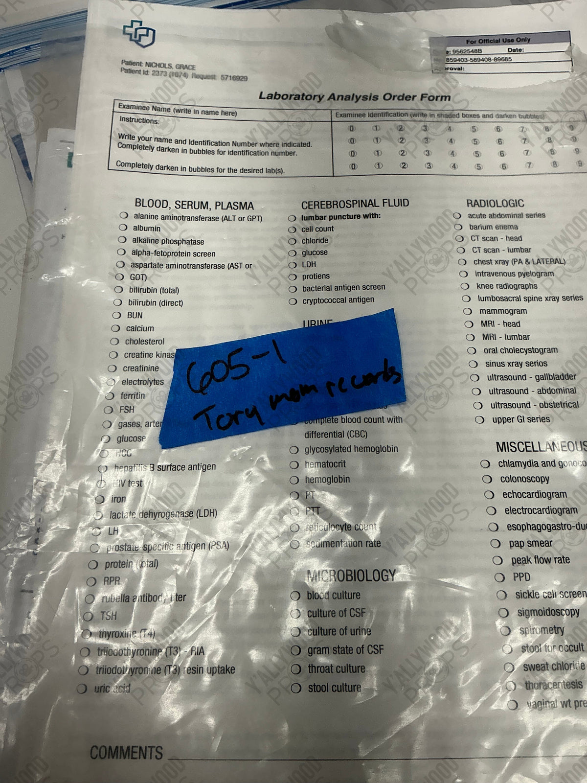 Tory's Mom's Medical Records S6E5 Cobra Kai (2018-2025) Movie Prop Y'allywood Props