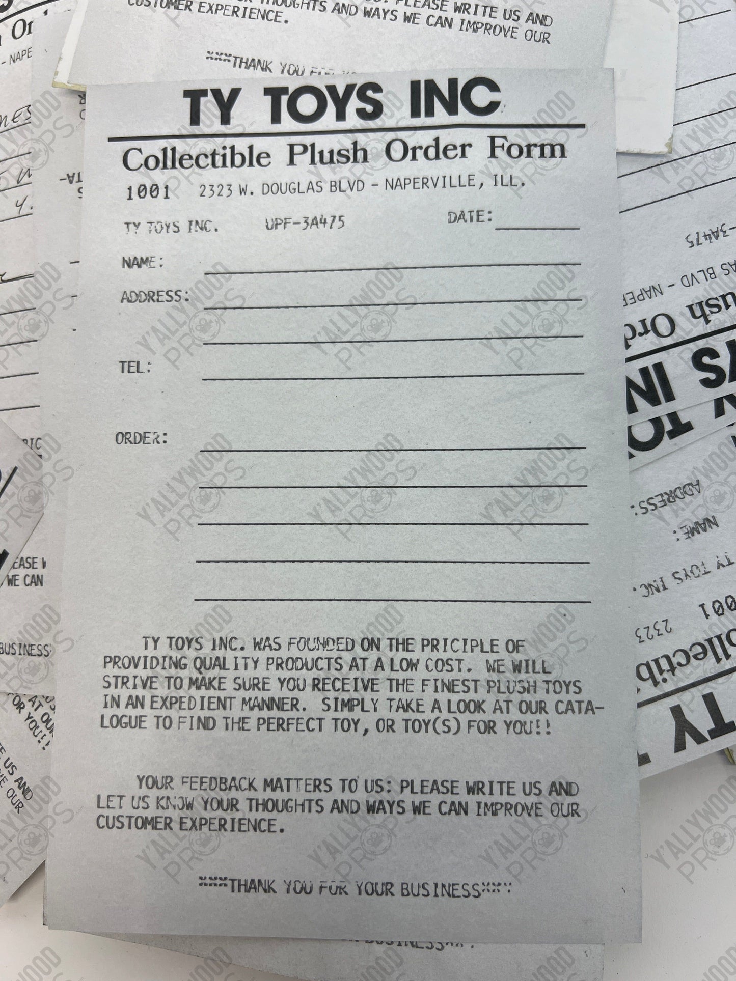 TY Order Trade Show Order Form The Beanie Bubble Movie Prop Y'allywood Props Blank