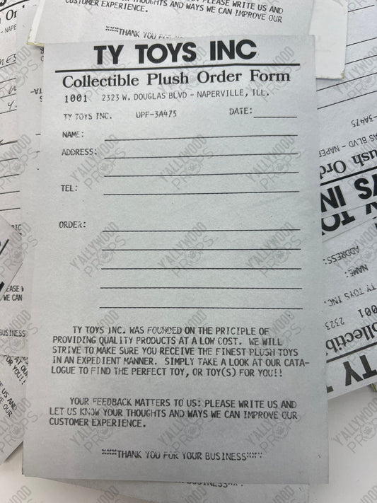 TY Order Trade Show Order Form The Beanie Bubble Movie Prop Y'allywood Props Blank
