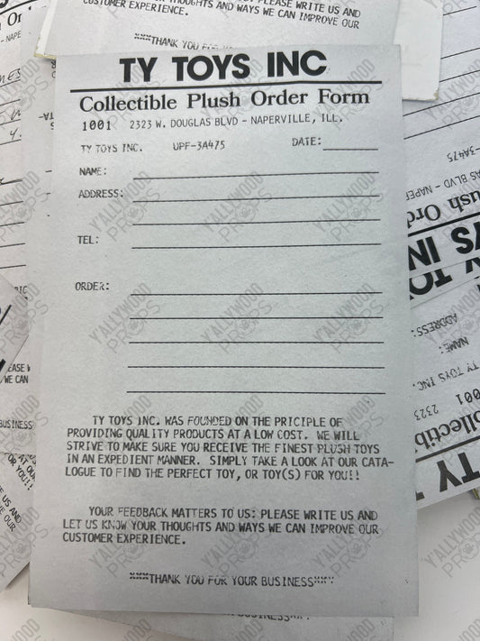 TY Order Trade Show Order Form The Beanie Bubble Movie Prop Y'allywood Props Blank