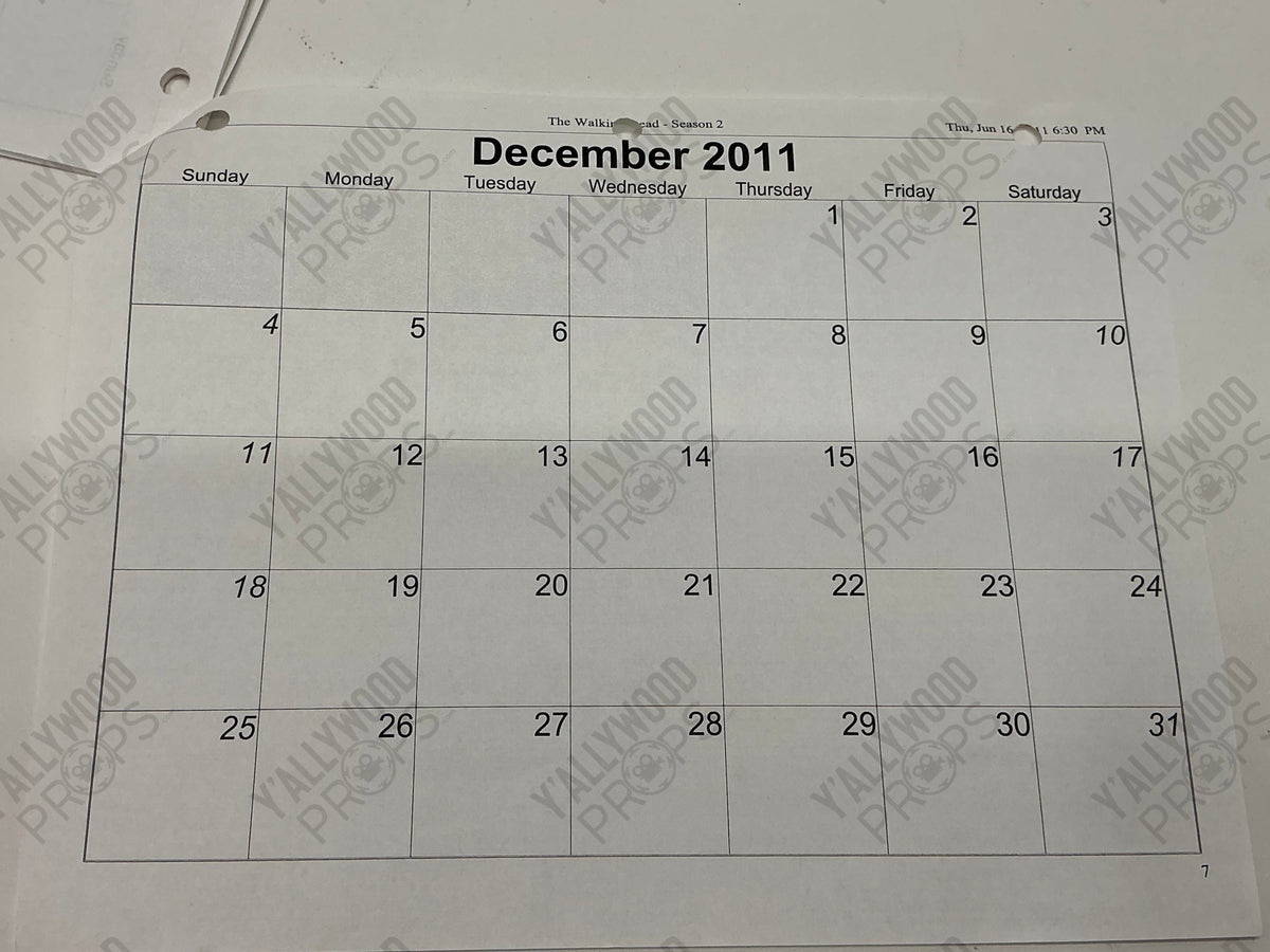 Season 2 Shooting Calendar The Walking Dead Movie Prop Y'allywood Props