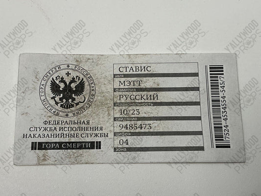Russian Prison ID Tag Red Notice (2021) Movie Prop Y'allywood Props 9485473
