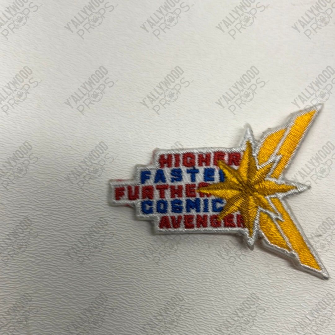 AvengerCon Patches Ms Marvel TV Show Movie Prop Y'allywood Props 2.5”x2” Higher Faster, Etc in White