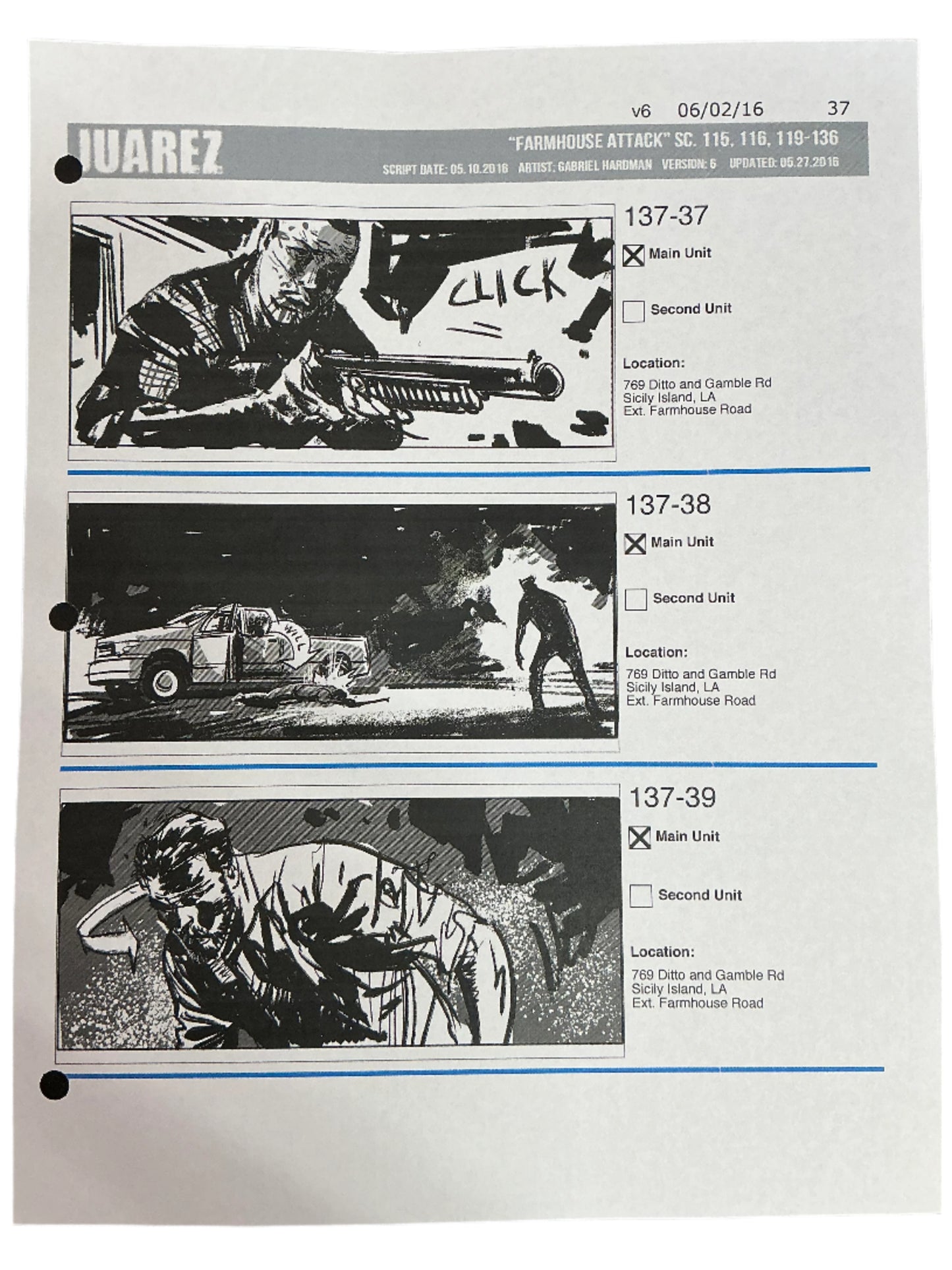 Storyboards Juarez Scene 115, 116, 119-136 Logan (2017)