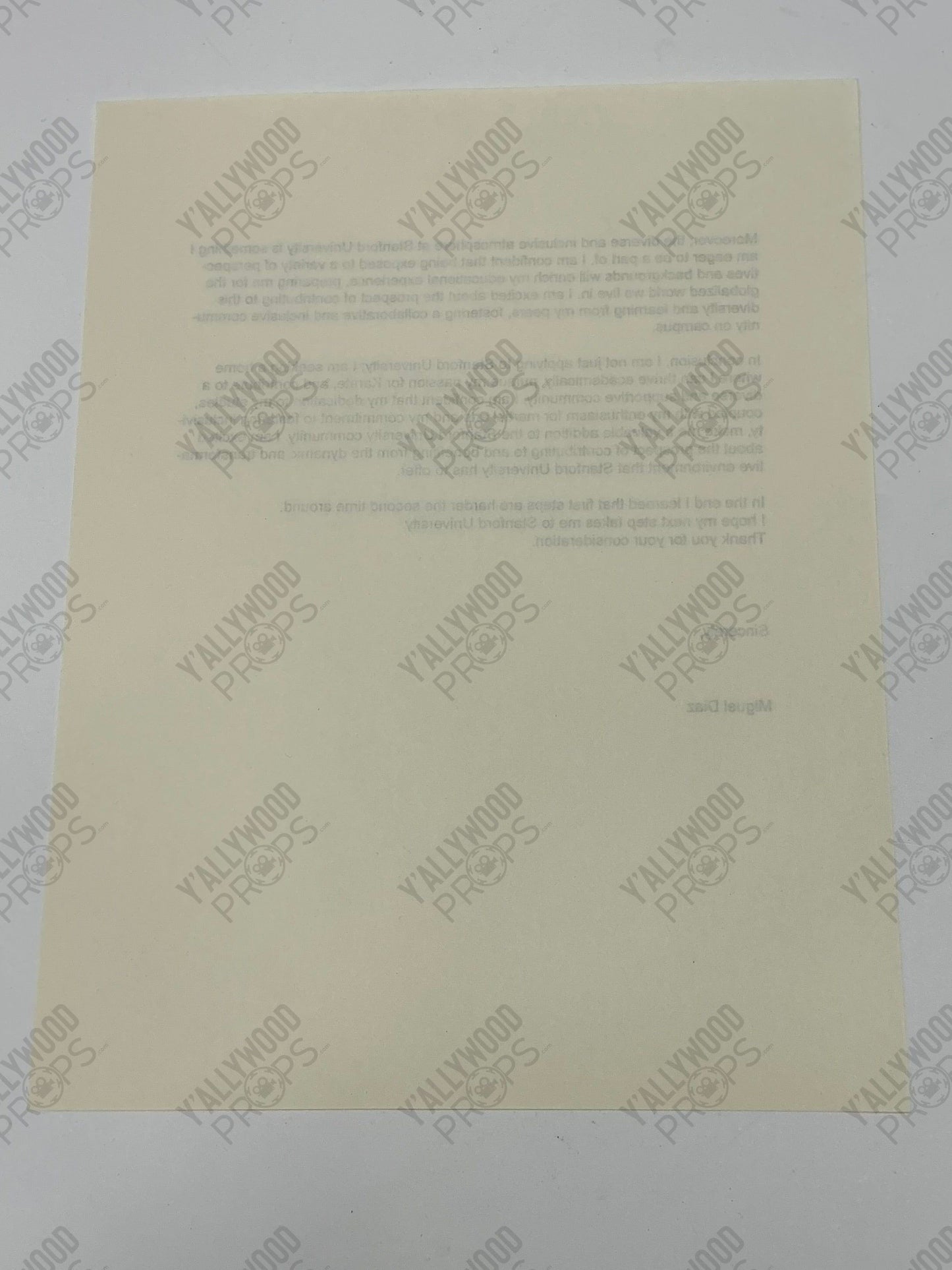 Miguel's Stanford Admission Letter S6E2 Cobra Kai Movie Prop Y'allywood Props