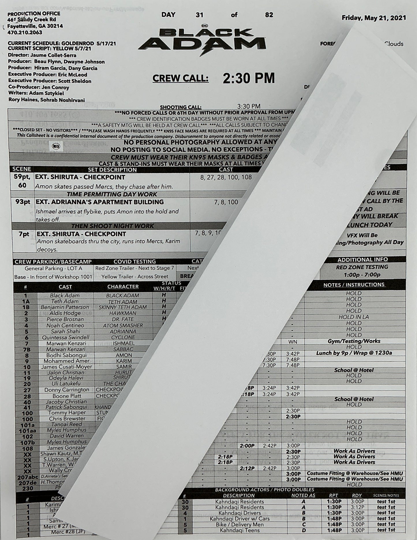 Call Sheet for Black Adam (2022) Memorabilia Y'allywood Props