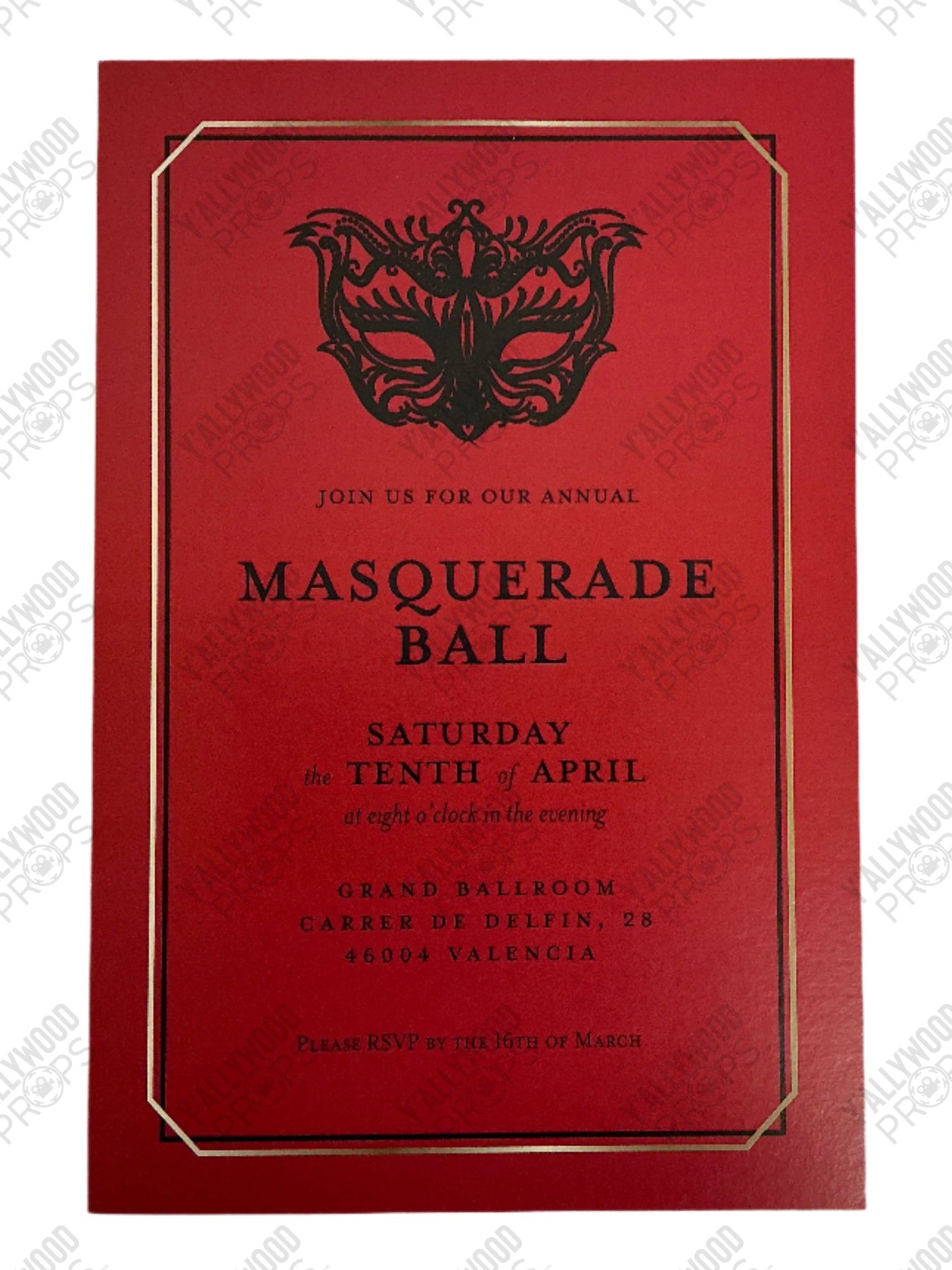 Masquerade Ball Invitations Red Notice (2021) Movie Prop Y'allywood Props Red 6x9"
