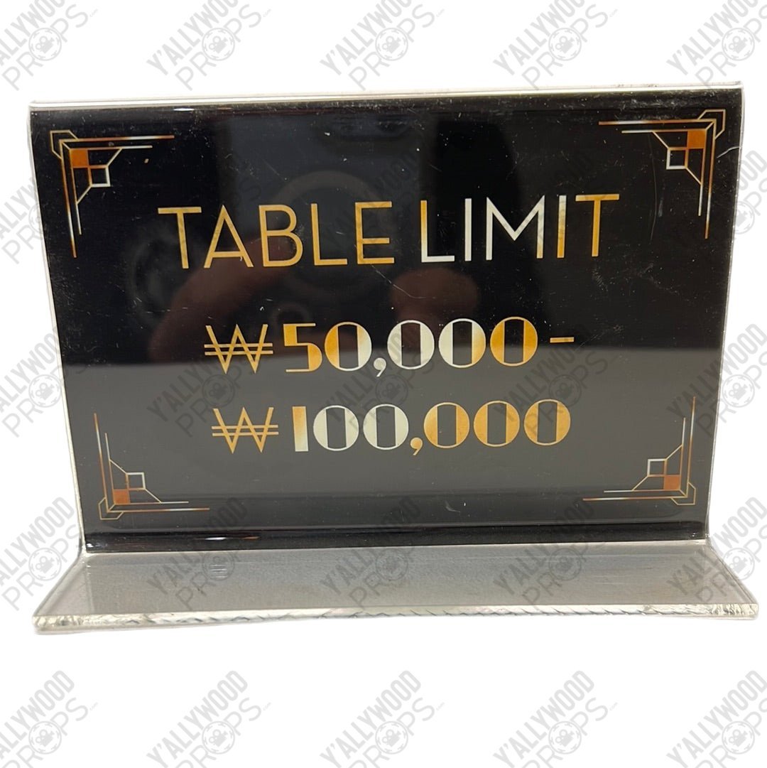 Table Limit Sign Casino Scene Black Panther Movie Prop Y'allywood Props