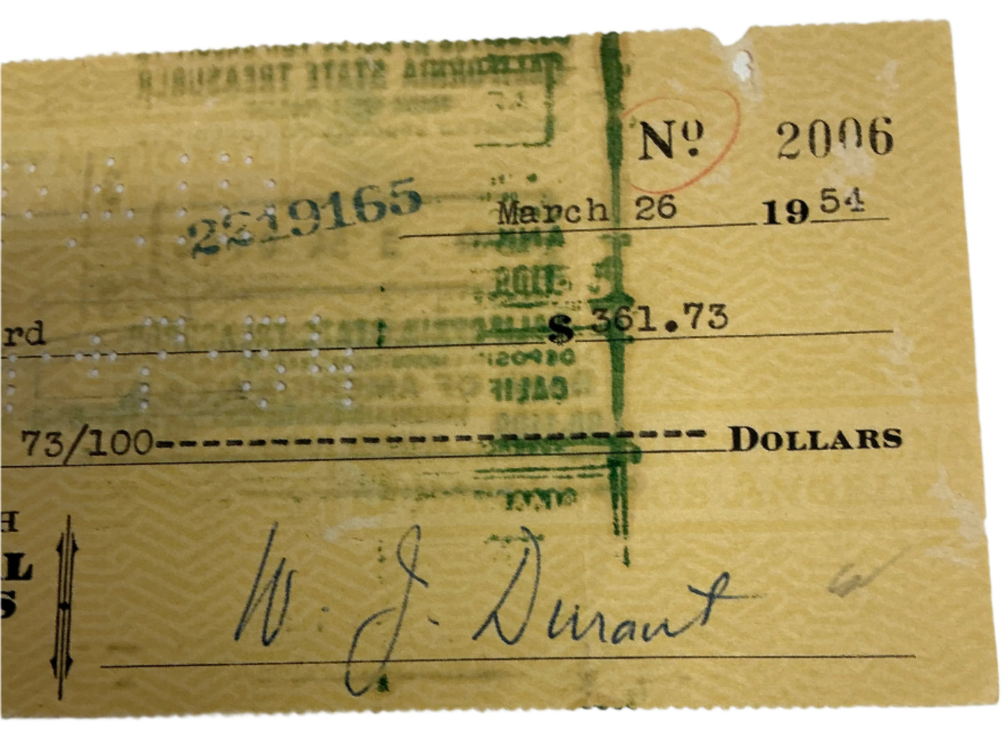 Will Durant Hand Signed Personal Check Autograph Y'allywood Props